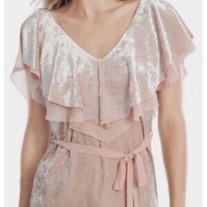 White House Black Market Top Womens Sz XXSP Velvet Flounce Antique Blush w Belt